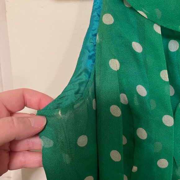Ralph Lauren Green Polka Dot Size 12 100% Silk Dress - Picture 6 of 8